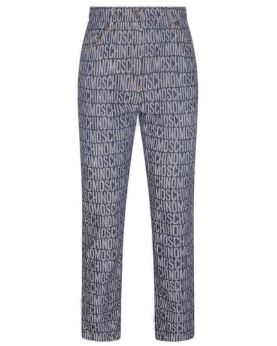 Moschino Blue Denim Blend Monogram Jacquard Jeans - Grey