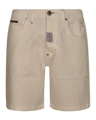 Philipp Plein Logo Buttoned Shorts - Natural