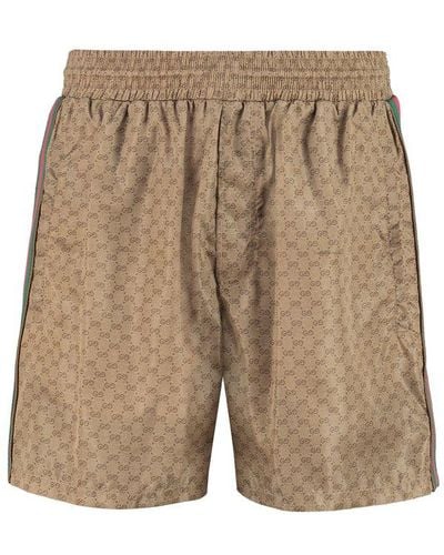 Gucci Mens Camel, Ebony, Mix GG-pattern Drawstring-waistband Swim Shorts 38 - Natural