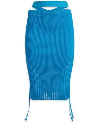ANDREA ADAMO Cut Out Detailed Ribbed Knit Pencil Skirt - Blue