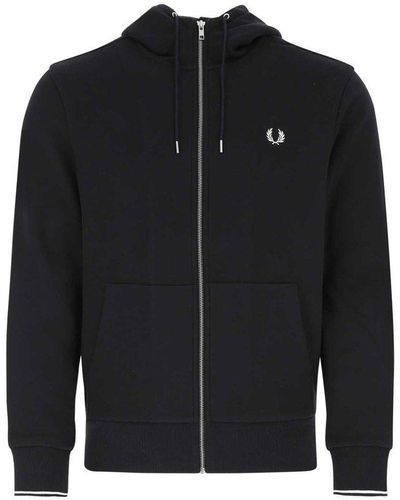 Fred Perry Logo-embroidered Zipped Hoodie - Black