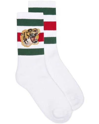 Gucci Embroidered Tiger Appliqué Socks - White