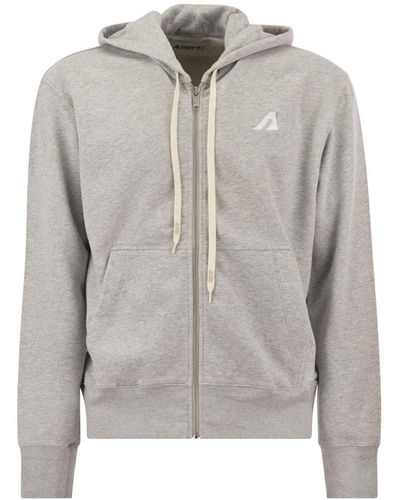 Autry Logo-embroidered Zip-up Drawstring Hoodie - Grey