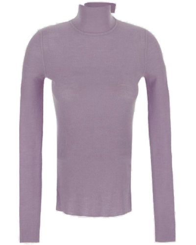 Bottega Veneta Ribbed High Neck Sweater - Purple