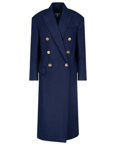 Balmain Double-breasted Coat - Blue
