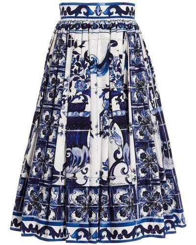Dolce & Gabbana Majolica-print Poplin Midi Skirt - Blue