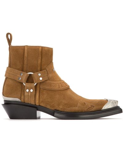 Balenciaga Santiag Harness Suede Ankle Boots - Brown