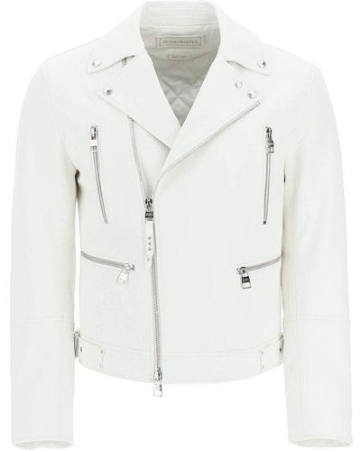 Alexander McQueen Leather Biker Jacket - White
