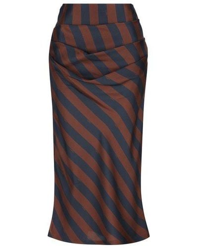 Fendi Striped Draped Midi Pencil Skirt - Brown