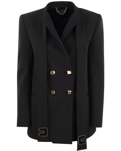 Elisabetta Franchi Double-Breasted Crêpe Jacket With Scarf - Black