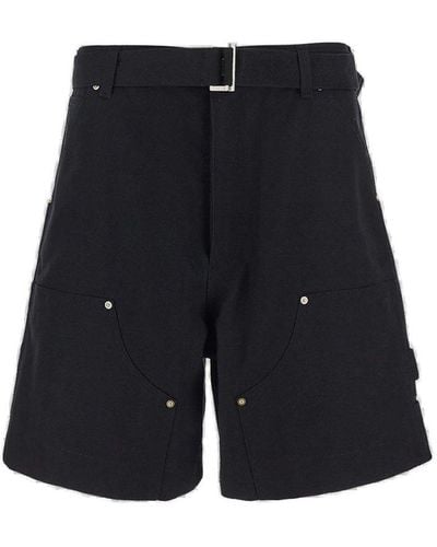 sacai belted-waist pleated shorts - Black