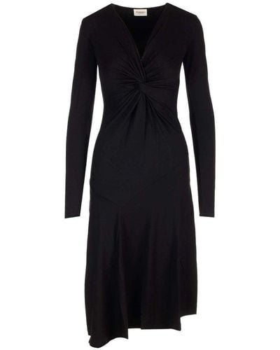 Isabel Marant Long Sleeved Asymmetric Midi Dress - Black