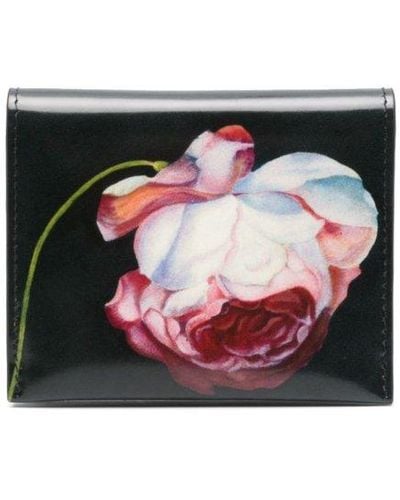 Dries Van Noten Rose Printed Bi-fold Wallet - Black