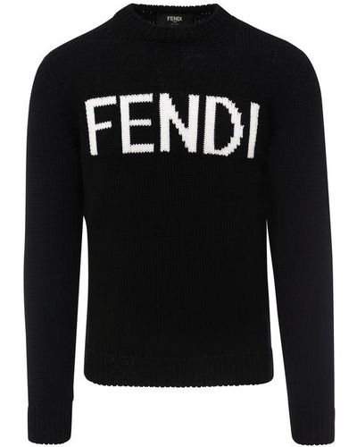 Fendi Logo Intarsia Knitted Sweater - Black