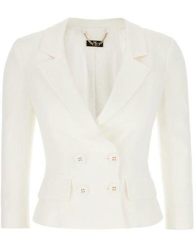 Elisabetta Franchi Double Breasted Cropped Jacket - White