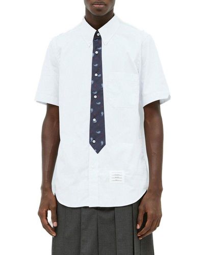 Thom Browne Seamed-in-tie Buttoned Shirt - White