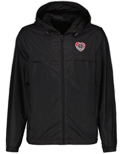 Moncler Heart Logo Embroidered Zip-up Jacket - Black