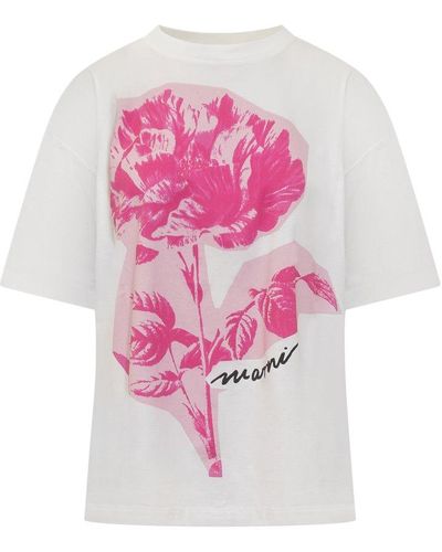 Marni Floral-printed Crewneck T-shirt - Pink