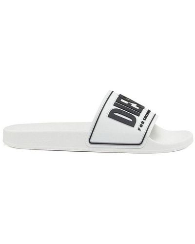 DIESEL Logo Embossed Open-toe Slides - White