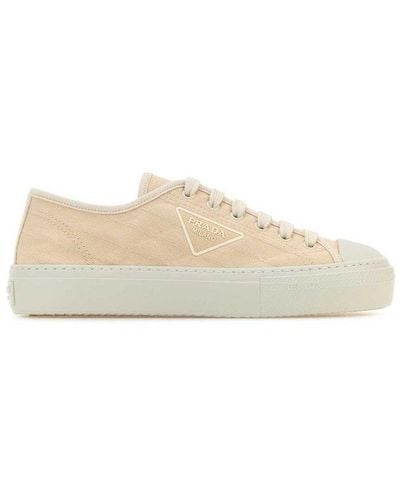 Prada Triangle Logo Lace-up Trainers - Natural