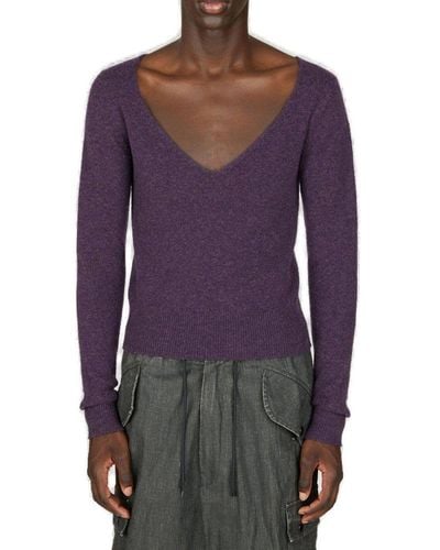 Dries Van Noten V-neck Knitted Sweater - Purple