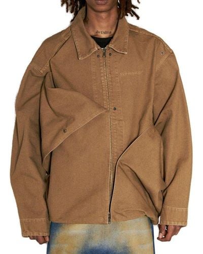 Y. Project Logo Embroidered Zipped Cargo Jacket - Brown