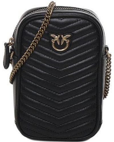 Pinko Logo Plaque Quilted Phone Bag - Black