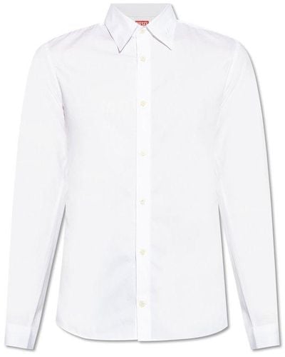 DIESEL Logo Embroidered Long-sleeved Shirt - White