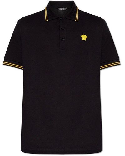 Versace Polo Shirt With Medusa Face, - Black