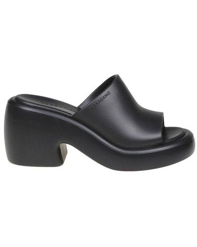 Ferragamo Logo Embossed Slip-on Sandals - Black