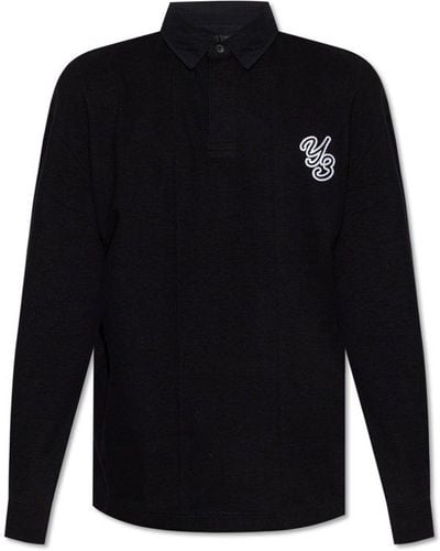 Y-3 Logo Patch Long-sleeved Polo Shirt - Blue