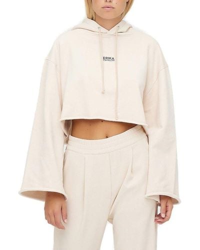 Erika Cavallini Semi Couture Logo Printed Cropped Hoodie - White