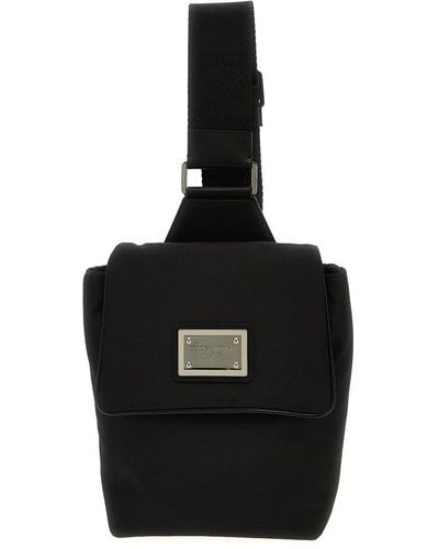 Dolce & Gabbana Logo Plaque Fanny Pack Crossbody Bags - Black