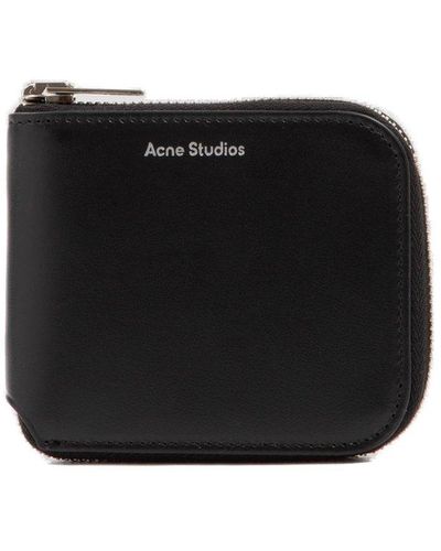 Acne Studios Logo Printed Zip-around Compact Wallet - Black