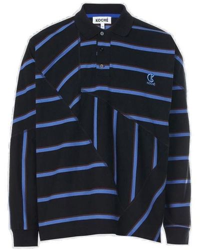 Koche Striped Long-sleeved Polo Shirt - Blue