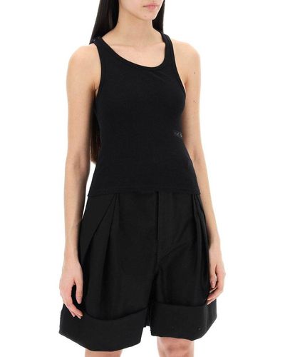 MM6 by Maison Martin Margiela Cut-out Detailed Ribbed Tank Top - Black