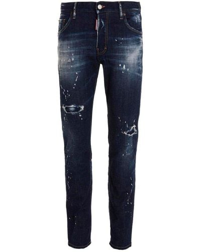 DSquared² Paint Splatter Distressed Jeans - Blue