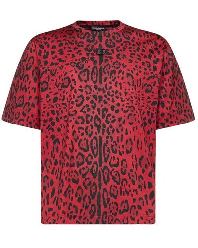 Dolce & Gabbana Leopard Printed Round Neck T-shirt - Red