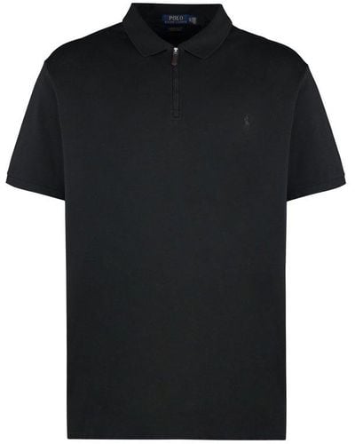 Polo Ralph Lauren Logo Embroidered Short-zip Polo Shirt - Black
