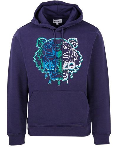 KENZO Tiger Embroidered Drawstring Hoodie - Blue