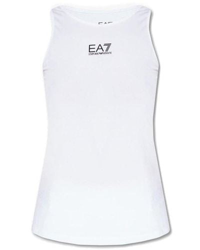 EA7 Logo Printed Sleeveless Tank Top - White