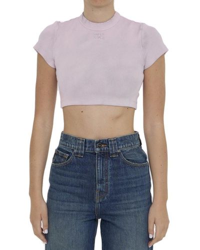 T By Alexander Wang Logo Embossed Cropped Top - Blue