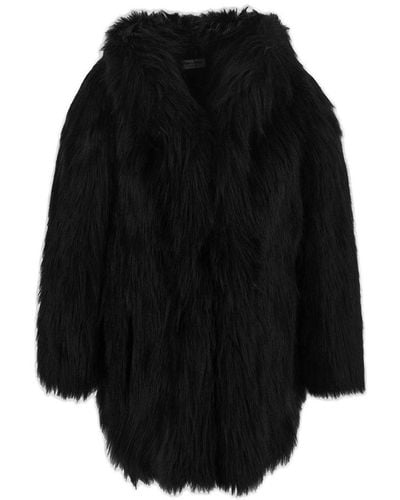 Saint Laurent Faux Fur Long-sleeved Coat - Black