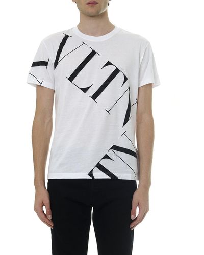 Valentino Diagonal Macro Grid Vltn Logo T-shirt - White