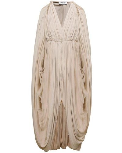 Lanvin Long Cape Drape Dress - Natural