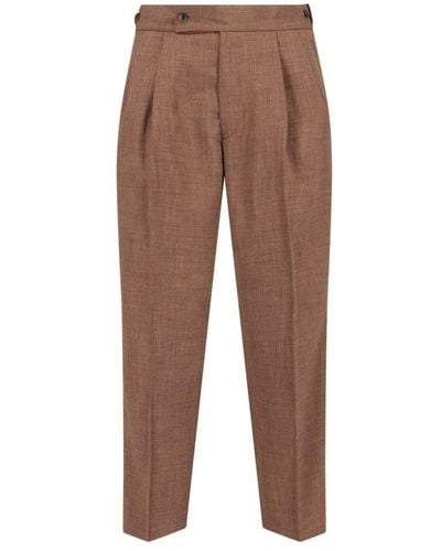 Needles Pleated Pressed Crease Trousers - Brown