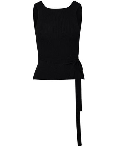 Patou Ribbed-knit V-neck Wrap Top - Black