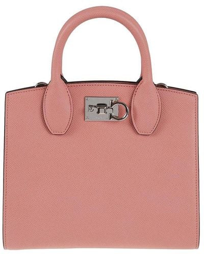 Ferragamo Logo-engraved Box Top Handle Bag - Pink