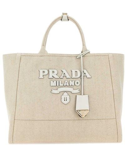 Prada Logo-appliqué Large Top Handle Bag - Natural