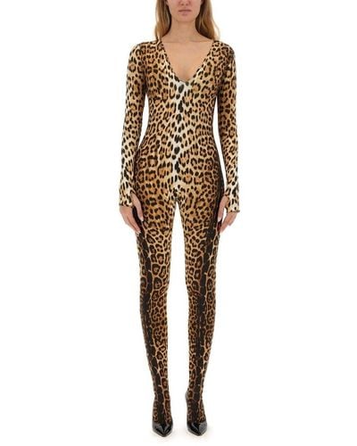 Roberto Cavalli Jaguar-printed Jumpsuit - Natural